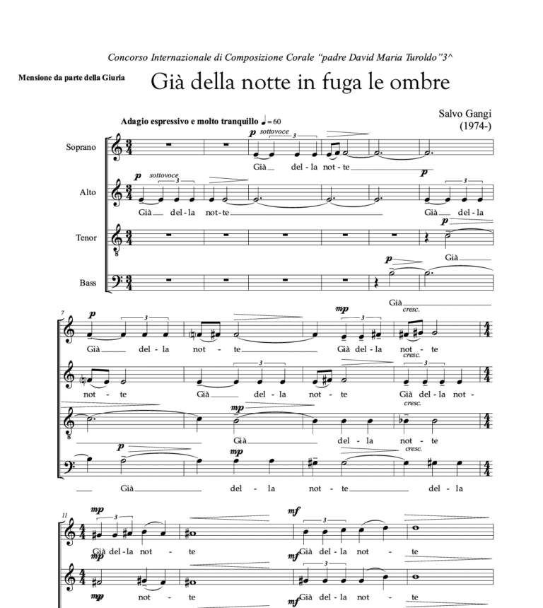 Honorable Mention for my piece “Già della notte”